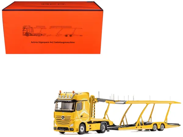 Mercedes-Benz Actros Auto Transporter Yellow 1/64 Diecast Model by GCD #1