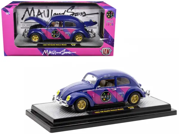 1952 Volkswagen Beetle Deluxe Model "Maui & Sons" Purple Metallic with Graphics Limited Edition to 6650 pieces Worldwide 1/24 Diecast Model Car by M2 Machines #1
