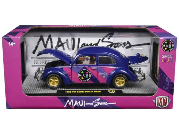 1952 Volkswagen Beetle Deluxe Model "Maui & Sons" Purple Metallic with Graphics Limited Edition to 6650 pieces Worldwide 1/24 Diecast Model Car by M2 Machines #3