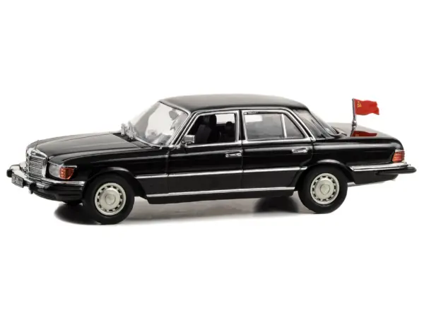 1977 Mercedes-Benz 450 SEL (W116) Black with Soviet Flag "Rocky IV" (1985) Movie 1/43 Diecast Model Car by Greenlight #2