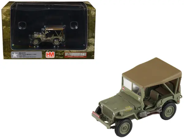 U.S. 1/4 ton Military Vehicle Olive Drab "Gen. Douglas MacArthur Leyte WWII" (1945) United States Army "Ground Power Series" 1/72 Diecast Model by Hobby Master #1