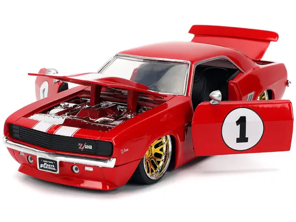1969 Chevrolet Camaro #1 Red with White Stripes "Fast & Furious" Series 1/24 Diecast Model Car by Jada #2