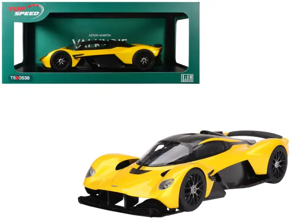 Aston Martin Valkyrie Cosmopolitan Yellow Metallic and Carbon 1/18 Model Car by Top Speed #1