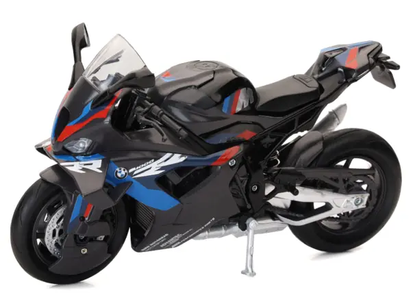 BMW M 1000 RR Motorcycle Black with Red and Blue Stripes 1/12 Diecast Model by New Ray #2