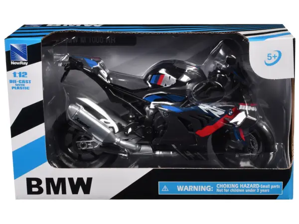 BMW M 1000 RR Motorcycle Black with Red and Blue Stripes 1/12 Diecast Model by New Ray #3