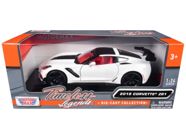 2019 Chevrolet Corvette ZR1 White and Black with Red Interior "Timeless Legends" Series 1/24 Diecast Model Car by Motormax #1