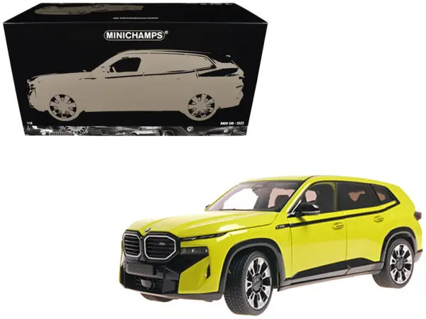 2023 BMW XM Yellow with Black Stripes 1/18 Diecast Model Car by Minichamps #1
