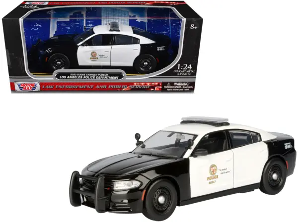 2023 Dodge Charger Pursuit Police Car "LAPD (Los Angeles Police Department)" Black and White "Law Enforcement and Public Service" Series 1/24 Diecast Model Car by Motormax #1