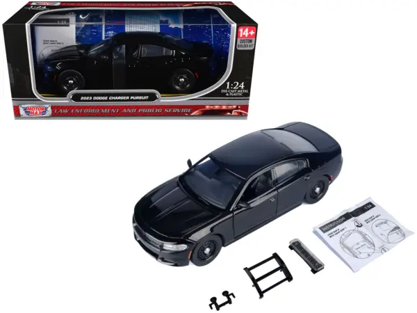 2023 Dodge Charger Pursuit Police Car Black "Custom Builder's Kit - Law Enforcement and Public Service" Series 1/24 Diecast Model Car by Motormax #1