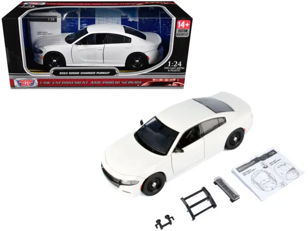 2023 Dodge Charger Pursuit Police Car White "Custom Builder's Kit - Law Enforcement and Public Service" Series 1/24 Diecast Model Car by Motormax #1