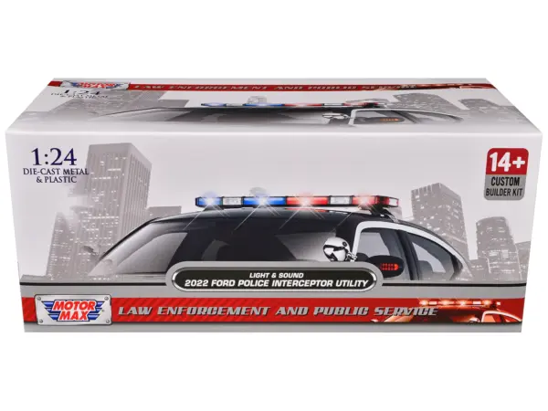 2022 Ford Police Interceptor Utility Black and White "Builder's Kit" with Flashing Light Bar and Front and Rear Lights and Sounds 1/24 Diecast Model Car by Motormax #3