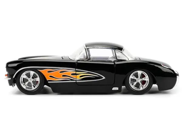 1957 Chevrolet Corvette Black with Flame Graphics and White Interior "Bigtime Muscle" Series 1/24 Diecast Model Car by Jada #3