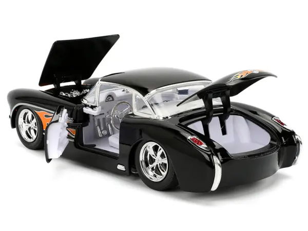1957 Chevrolet Corvette Black with Flame Graphics and White Interior "Bigtime Muscle" Series 1/24 Diecast Model Car by Jada #4