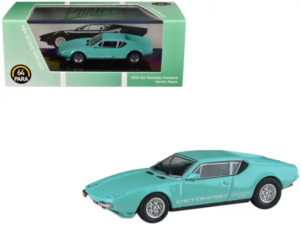 1972 De Tomaso Pantera Verde Aqua 1/64 Diecast Model Car by Paragon Models #1
