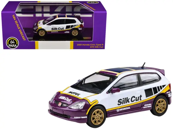 2001 Honda Civic Type R EP3 "Silk Cut" White and Purple with Graphics 1/64 Diecast Model Car by Paragon Models #1