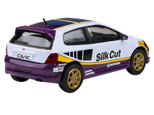 2001 Honda Civic Type R EP3 "Silk Cut" White and Purple with Graphics 1/64 Diecast Model Car by Paragon Models #3