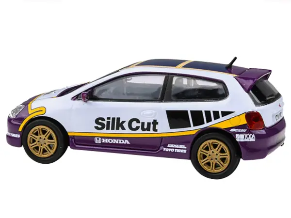 2001 Honda Civic Type R EP3 "Silk Cut" White and Purple with Graphics 1/64 Diecast Model Car by Paragon Models #4