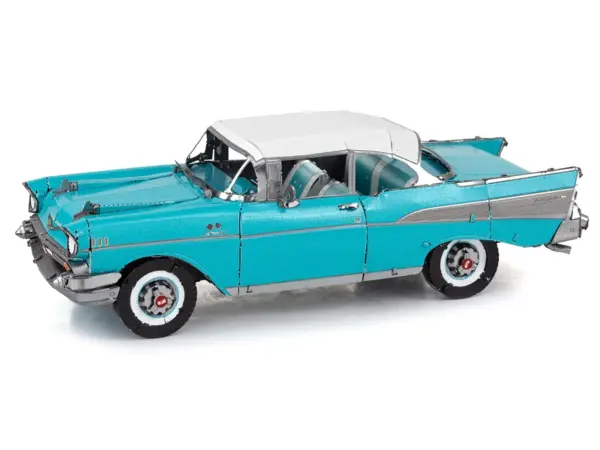 Model Kit 1957 Chevrolet Bel Air Turquoise with White Top (Challenging Difficulty) Steel Model by Metal Earth #3