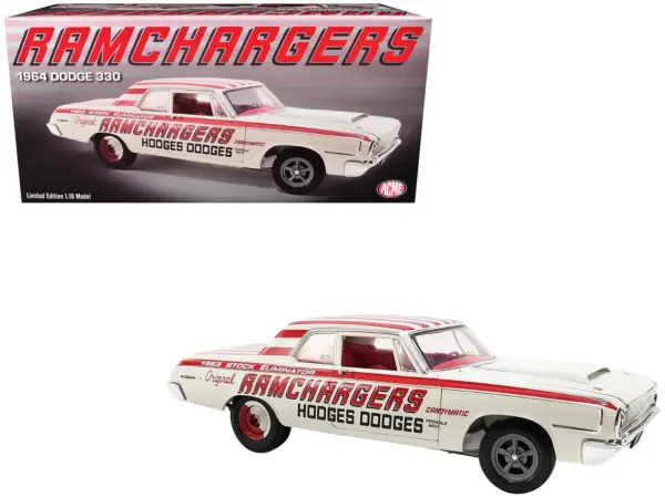 1964 Dodge 330 "Ramchargers" White with Red Graphics and Stripes Limited Edition to 504 pieces Worldwide 1/18 Diecast Model Car by ACME #1