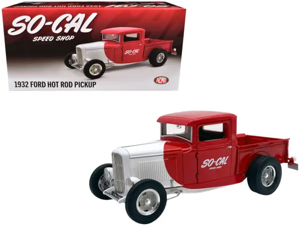 1932 Ford Pickup Truck "So-Cal Speed Shop" Red and White Limited Edition to 500 pieces Worldwide 1/18 Diecast Model Car by ACME #1