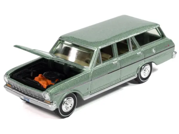 1963 Chevrolet II Nova 400 Wagon Laurel Green Metallic "Vintage Muscle" Series 1/64 Diecast Model Car by Auto World #2