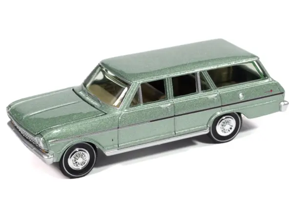 1963 Chevrolet II Nova 400 Wagon Laurel Green Metallic "Vintage Muscle" Series 1/64 Diecast Model Car by Auto World #3