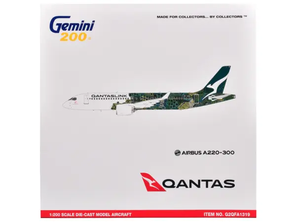 Airbus A220-300 Commercial Aircraft "QantasLink - Minyma Kutjara Tjukurpa Livery" (N531PA) White with Green Graphics "Gemini 200" Series 1/200 Diecast Model Airplane by GeminiJets #3