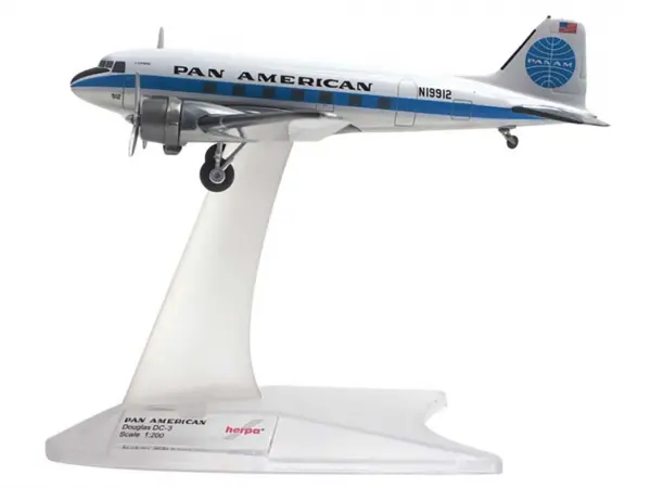 Douglas DC-3 Commercial Aircraft "Pan American World Airways" (N19912) White with Blue Stripes 1/200 Diecast Model Airplane by Herpa #3