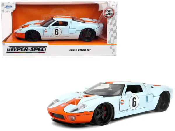 2005 Ford GT #6 "Gulf Oil" Light Blue with Orange Stripes "Hyper-Spec" Series 1/24 Diecast Model Car by Jada #1