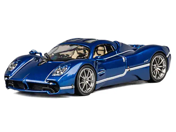 Pagani Utopia Blue Metallic with White Stripes 1/64 Diecast Model Car by CM Model #2