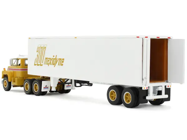 Mack R-Model Day Cab and 40' Vintage Trailer Yellow with Red Stripes and White Top "Mack Anniversary" 1/64 Diecast Model by DCP/First Gear #3
