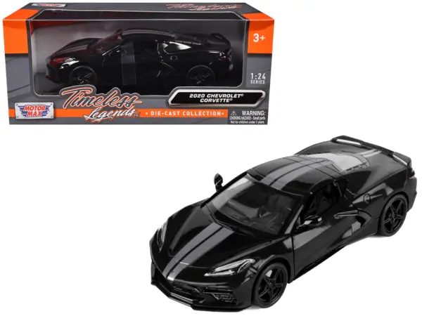 2020 Chevrolet Corvette C8 Stingray Black with Silver Stripes "Timeless Legends" Series 1/24 Diecast Model Car by Motormax #1