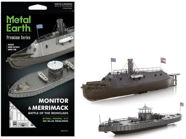 Model Kit USS Monitor and USS Merrimack Ironclad Warships "Battle of the Ironclads" (Challenging Difficulty) Steel Model by Metal Earth #1