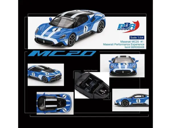 Maserati MC20 #1 Blue with White Stripes and Black Top "Maserati Performance Experience" 1/64 Diecast Model Car by BBR #4