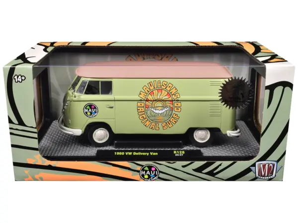 1960 Volkswagen Delivery Van "Maui & Sons" Light Olive Green with Salmon Top Limited Edition to 6650 pieces Worldwide 1/24 Diecast Model Car by M2 Machines #3