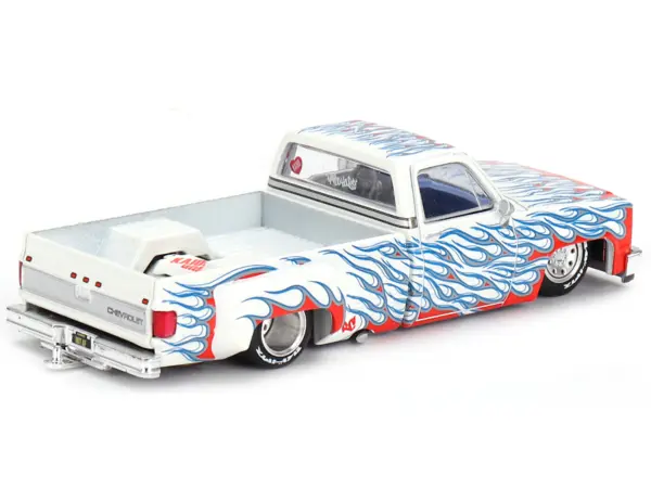 Chevrolet Silverado Dually Pickup Truck "On Fire V2" White Metallic with Blue Flames and Blue Interior (Designed by Jun Imai) "Kaido House" Special 1/64 Diecast Model Car by Mini GT #4