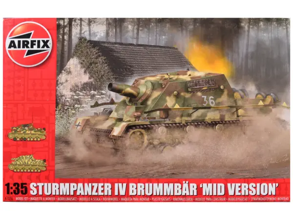 Level 3 Model Kit Sturmpanzer IV Brummbar "Mid Version" Tank with 2 Scheme Options 1/35 Plastic Model Kit by Airfix #1
