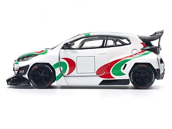 Toyota Pandem GR Yaris RHD (Right Hand Drive) "Rally Livery" White with Red and Green Graphics 1/64 Diecast Model Car by Pop Race #2