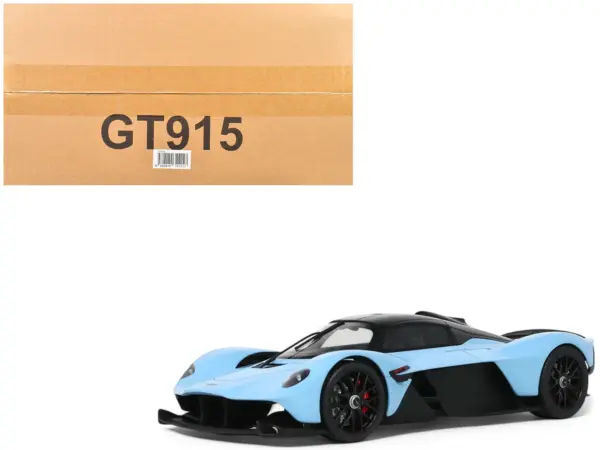 2023 Aston Martin Valkyrie Light Blue with Black Top 1/18 Model Car by GT Spirit #1