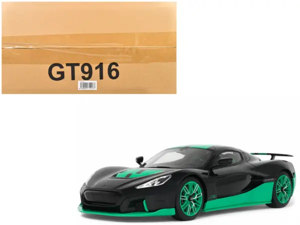 2023 Rimac Nevera Black with Green Stripes 1/18 Model Car by GT Spirit #1