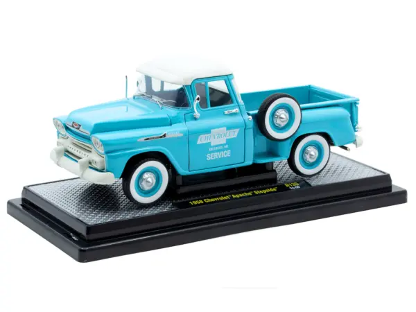 1958 Chevrolet Apache Stepside Pickup Truck "Chevrolet Service" Light Blue with White Top Limited Edition to 6650 pieces Worldwide 1/24 Diecast Model Car by M2 Machines #2