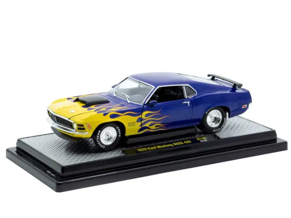 1970 Ford Mustang BOSS 429 Blue Metallic with Flame Graphics Limited Edition to 6650 pieces Worldwide 1/24 Diecast Model Car by M2 Machines #2