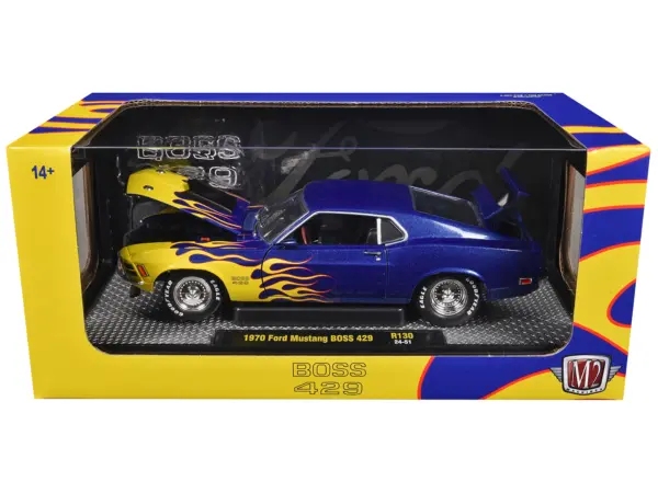 1970 Ford Mustang BOSS 429 Blue Metallic with Flame Graphics Limited Edition to 6650 pieces Worldwide 1/24 Diecast Model Car by M2 Machines #3