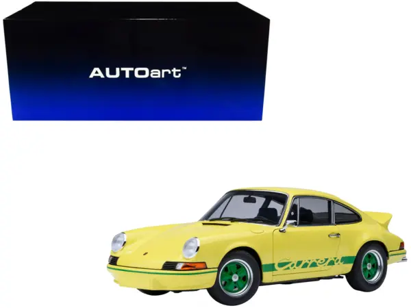 Porsche 911 Carrera 2.7 RS Light Yellow with Green Stripes and Wheels 1/18 Model Car by Autoart #1
