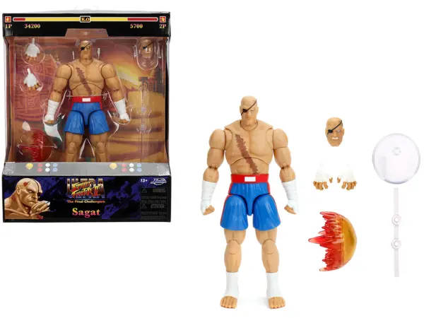 Sagat 7.5" Moveable Figure with Accessories and Alternate Head and Hands "Ultra Street Fighter II: The Final Challengers" (2017) Video Game Model by Jada #1