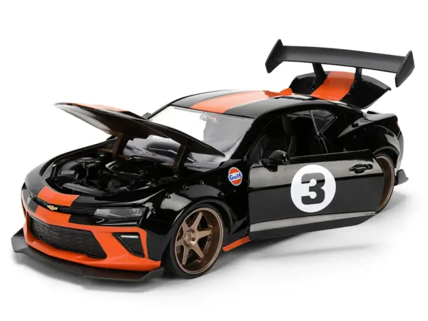 2016 Chevrolet Camaro #3 "Gulf Oil" Black with Orange Stripe "Wide Body" Series 1/24 Diecast Model Car by Jada #2