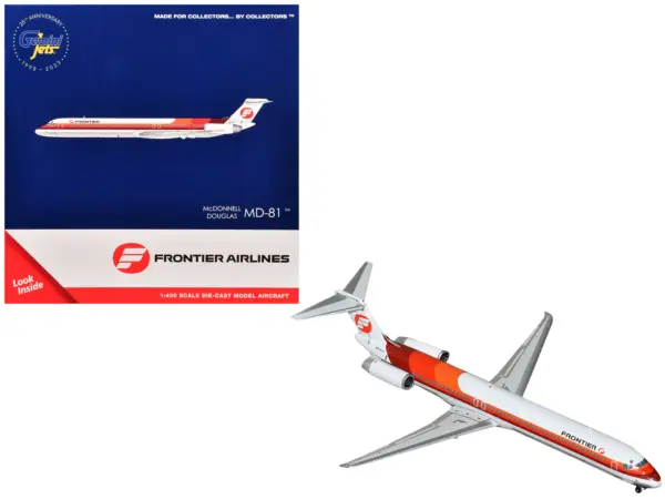 McDonnell Douglas MD-81 Commercial Aircraft "Frontier Airlines" (N859HA) White with Stripes 1/400 Diecast Model Airplane by GeminiJets #1