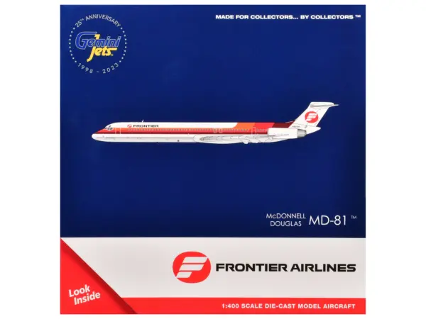 McDonnell Douglas MD-81 Commercial Aircraft "Frontier Airlines" (N859HA) White with Stripes 1/400 Diecast Model Airplane by GeminiJets #3