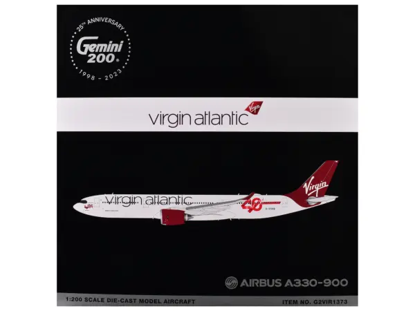 Airbus A330-900 Commercial Aircraft "Virgin Atlantic" (G-VSRB) Gray with Red Tail "Gemini 200" Series 1/200 Diecast Model Airplane by GeminiJets #3