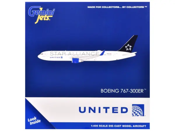 Boeing 767-300ER Commercial Aircraft "United Airlines Star Alliance" (N76516) White with Black Tail 1/400 Diecast Model Airplane by GeminiJets #3
